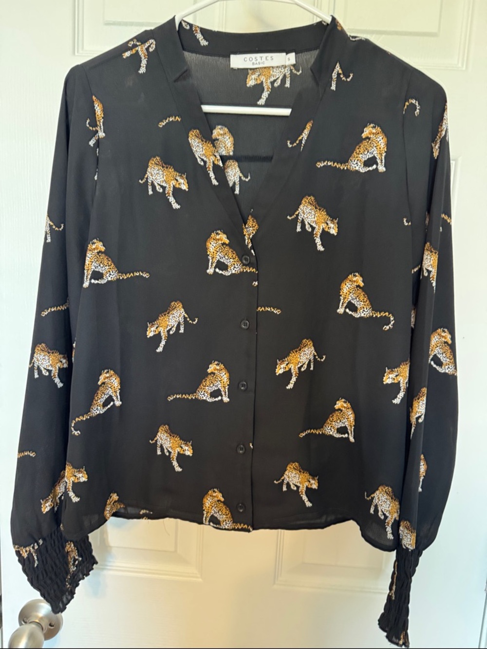 Costes Basic Black Leopard Motif Button Front Top